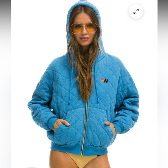 Aviator Nation Tops - Aviator Nation Quilted Zip Hoodie Relaxed Ocean Blue Unisex Large